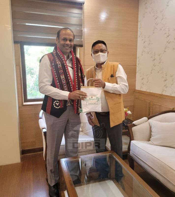 Agriculture Production Commissioner (APC), Nagaland, Y Kikheto Sema meets Additional Secretary, Union Ministry of Agriculture & Farmers Welfare, Vivek Aggarwal in New Delhi on October 12. (DIPR Photo)